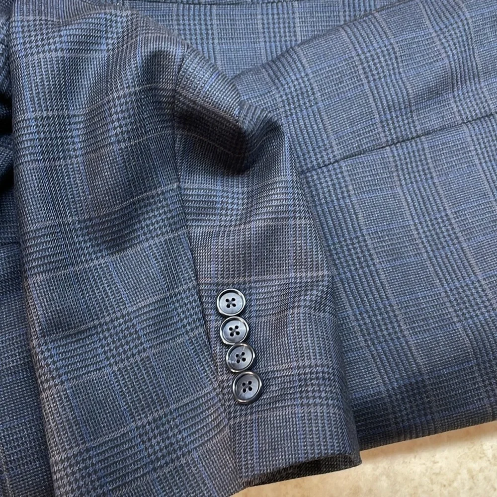Nautica Sport Jacket Coat Size 40 L 100% Wool Blazer Plaid Long Sleeve Buttons